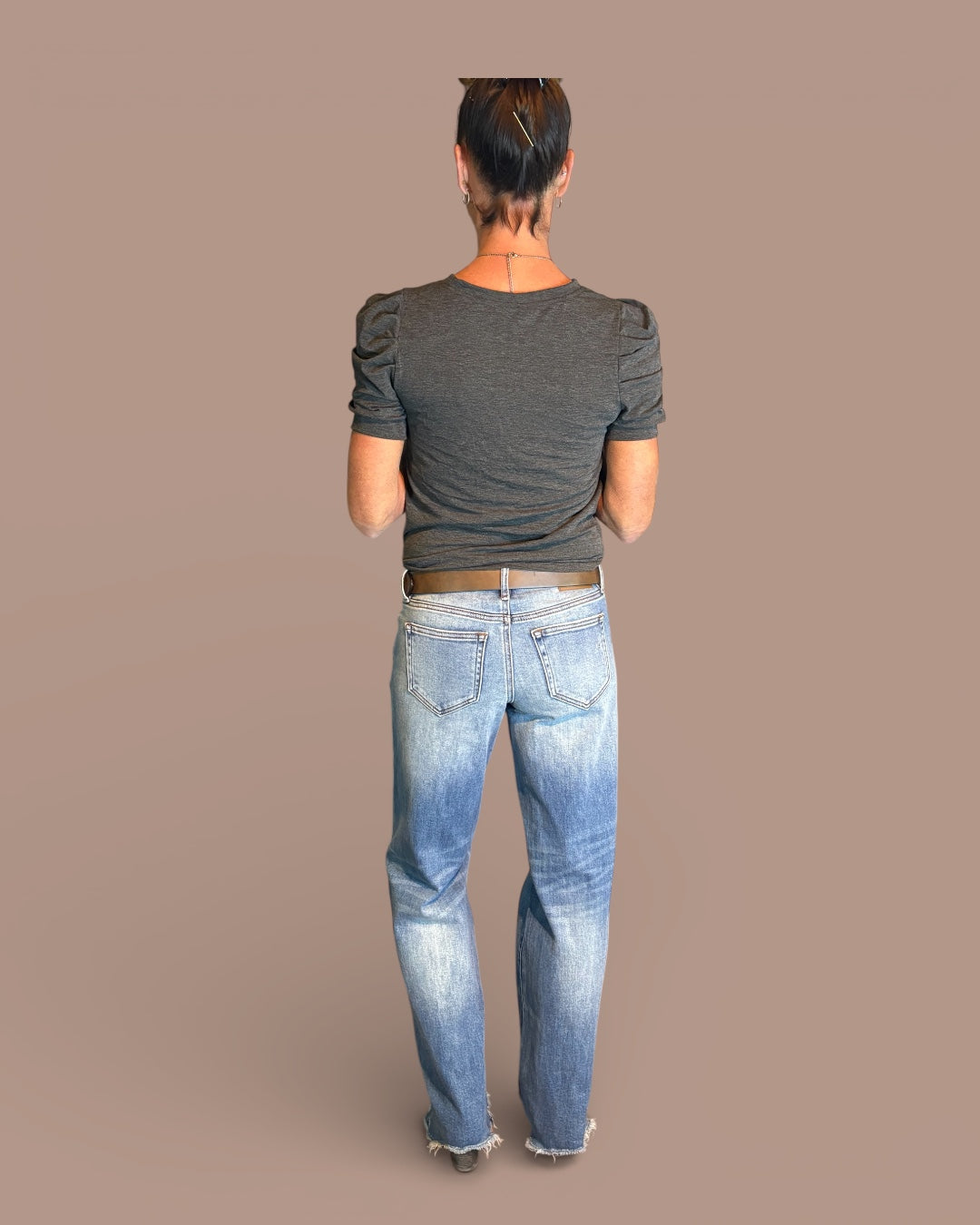 Bubble Sleeve Shirt & Logan Low Rise Chewed Hem Jean- 2 piece outfit