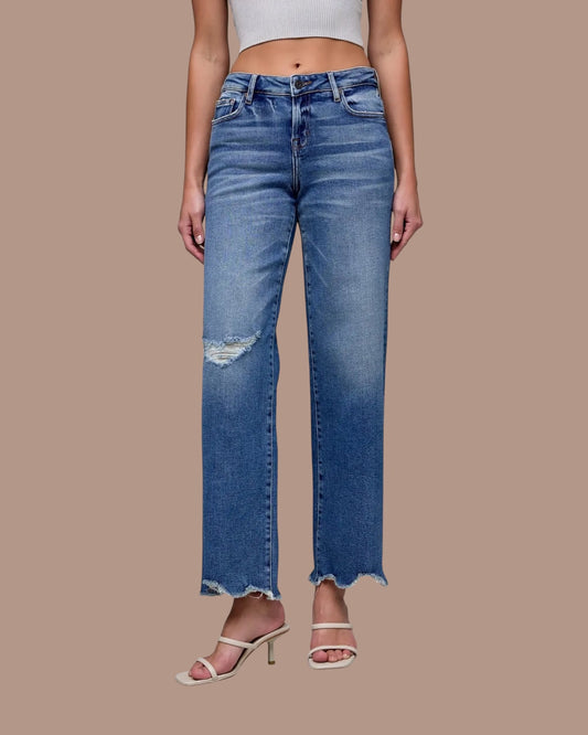 Logan Low Rise Chewed Hem Jeans - Hidden Denim