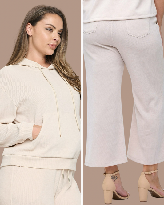 Ribbed Hoodie & Cropped Pant-Plus