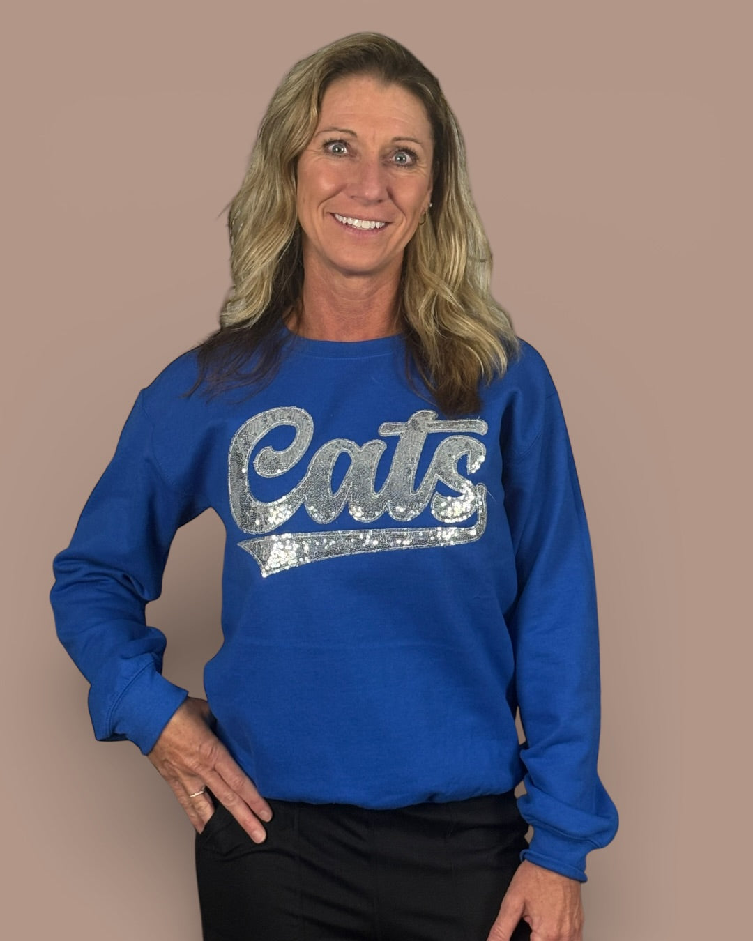 Silver Sequin Cats Sweatshirt-Plus